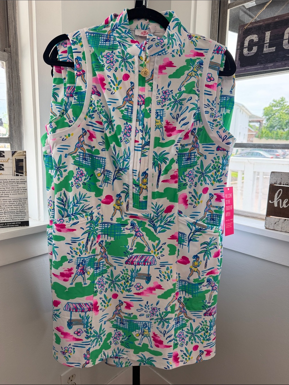 Aryeh White Tropical Print Sleeveless Zip Shift Dress
